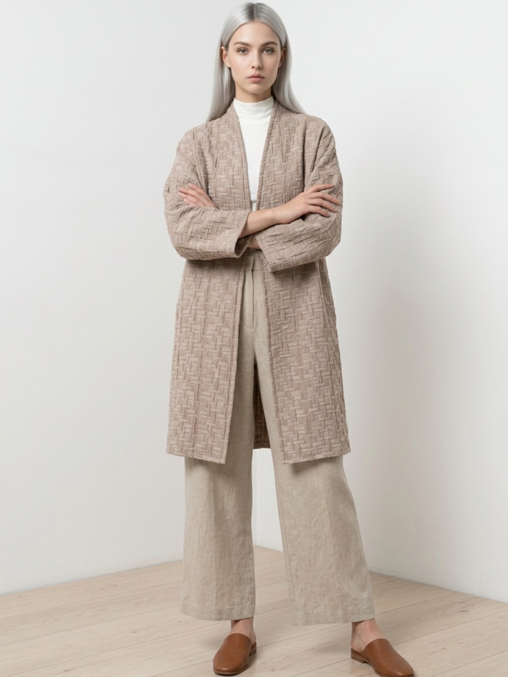 MarlaWynne Taupe-Textured Open Front Coat